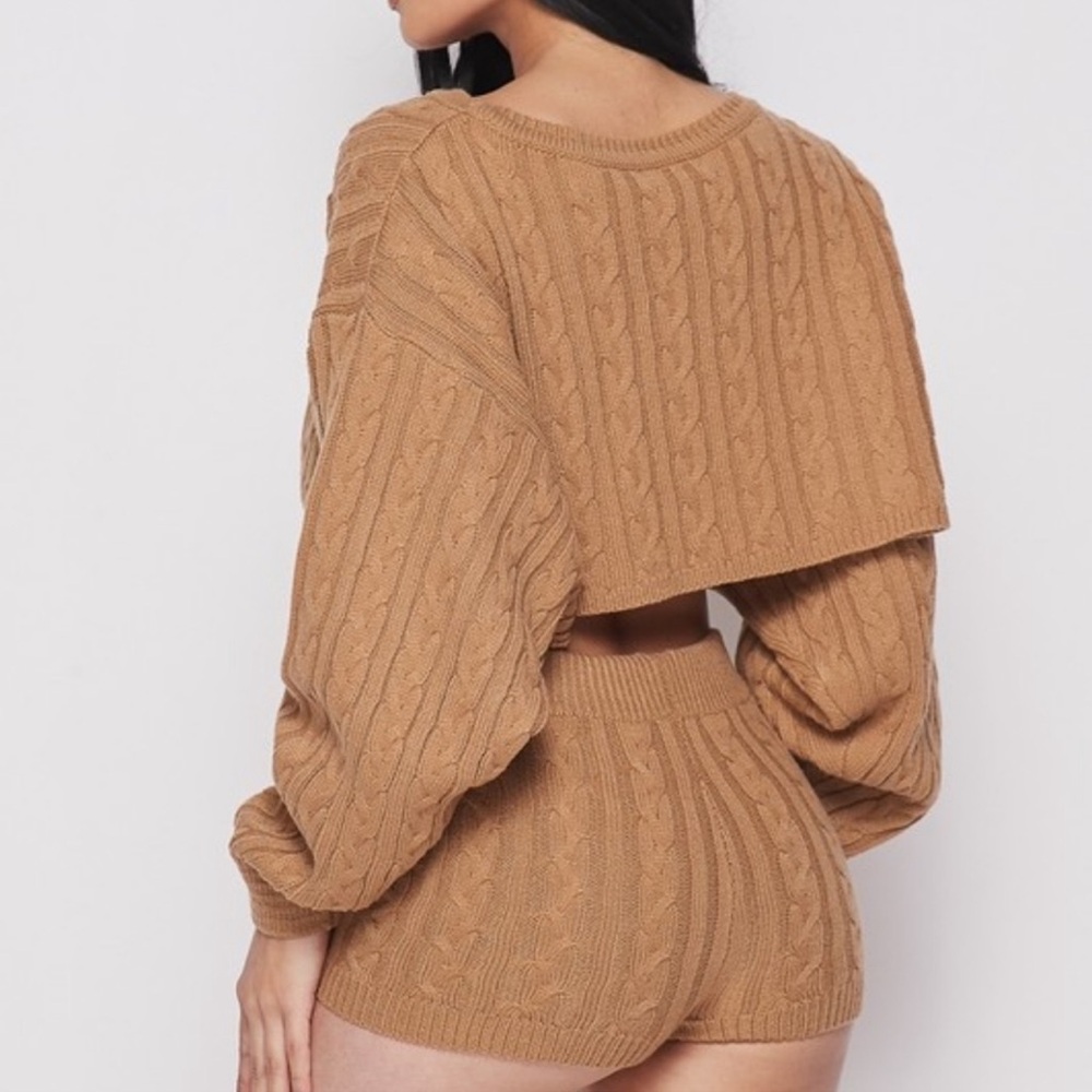 Hera Collection Cable Knit Two-Piece Set - Camel Brown - Picture 9 of 9